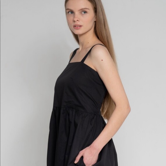 BLACK COCKTAIL DRESS, Square Neck , Elegant Cotton Minimalist Black Sleeveless - Picture 2 of 7